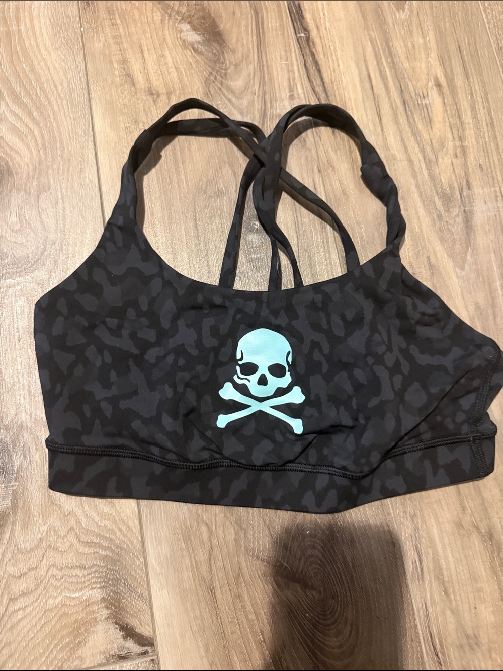 lululemon athletica Black Sports Bra with Teal Skull Graphic